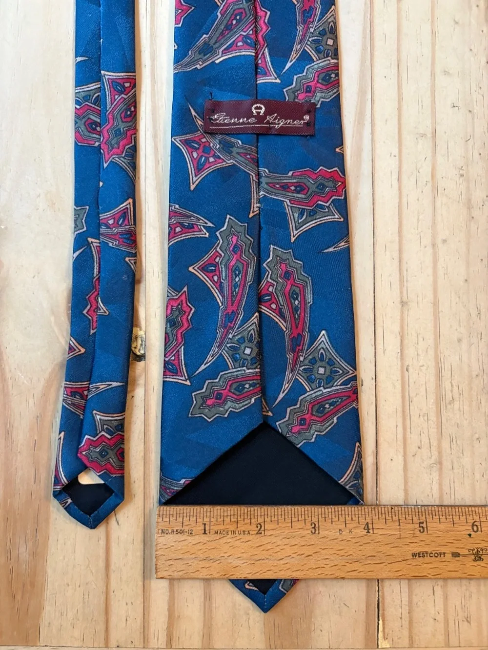 Vintage Etienne Aigner Silk Blend Blue Geometric Paisley Men's Tie